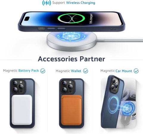 ETUI APPLE IPHONE 14 PRO MAX GRANATOWE PÓŁPRZEZROCZYSTE PLECKI +MAGSAFE ETUI APPLE IPHONE 14 PRO MAX GRANATOWE PÓŁPRZEZROCZYSTE PLECKI +MAGSAFE
