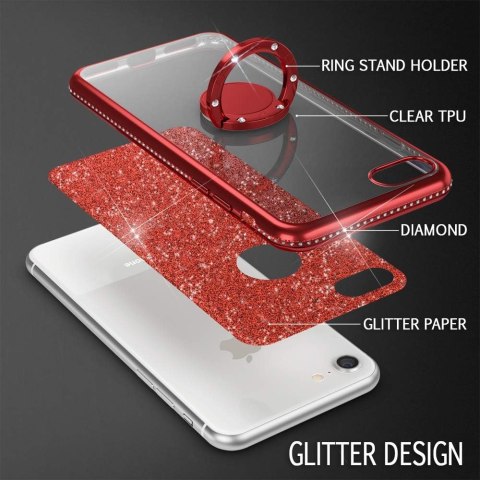 ETUI SILIKONOWE DO APPLE IPHONE 8 CASE RÓŻOWY BROKATOWY GLITTER + RING ETUI SILIKONOWE DO APPLE IPHONE 8 CASE RÓŻOWY BROKATOWY GLITTER + RING