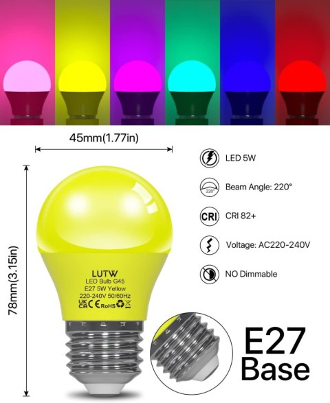 6x ŻARÓWKA LED E27 G45 5W ŻÓŁTA 450lm 6x ŻARÓWKA LED E27 G45 5W ŻÓŁTA 450lm