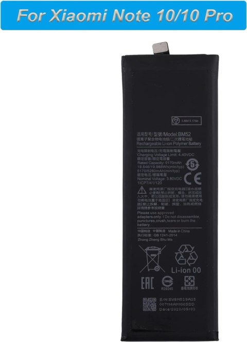 BATERIA ZAMIENNA BM52 XIAOMI NOTE 10, NOTE 10 PRO NARZĘDZIA BATERIA ZAMIENNA BM52 XIAOMI NOTE 10, NOTE 10 PRO NARZĘDZIA