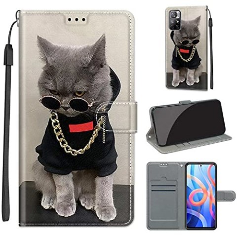 ETUI Z KLAPKĄ DO XIAOMI REDMI NOTE 11T/POCO M4 PRO 5G KOT W OKULARACH ETUI Z KLAPKĄ DO XIAOMI REDMI NOTE 11T/POCO M4 PRO 5G KOT W OKULARACH