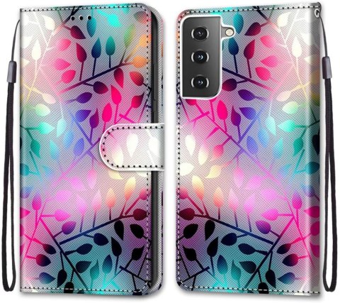 ETUI Z KLAPKĄ SAMSUNG GALAXY S21 5G EKOSKÓRA KOLOROWE LIŚCIE OMBRE TĘCZA ETUI Z KLAPKĄ SAMSUNG GALAXY S21 5G EKOSKÓRA KOLOROWE LIŚCIE OMBRE TĘCZA