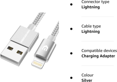 KABEL IPHONE 1m SREBRNY iPhone iPad AIRPODS CERTYFIKAT MFI LIGHTNING KABEL IPHONE 1m SREBRNY iPhone iPad AIRPODS CERTYFIKAT MFI LIGHTNING
