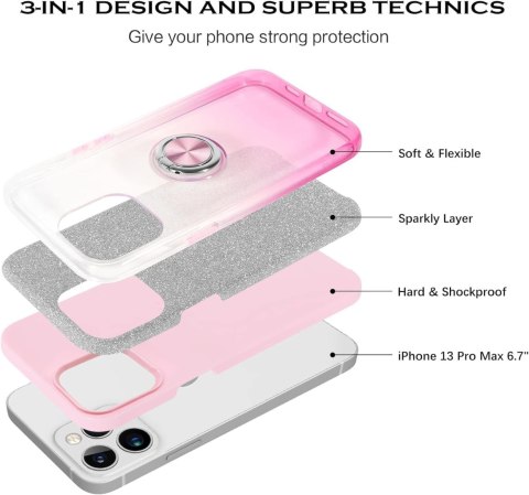 ETUI APPLE IPHONE 13 PRO CASE RÓŻOWY BROKATOWY OMBRE +RING PODSTAWKA A2483 ETUI APPLE IPHONE 13 PRO CASE RÓŻOWY BROKATOWY OMBRE +RING PODSTAWKA A2483
