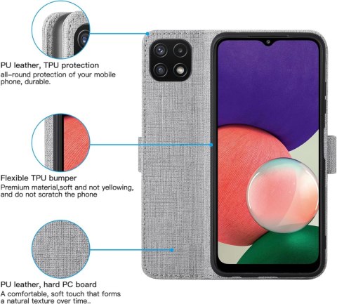 ETUI DO SAMSUNG GALAXY A22 5G ZAMYKANE Z KLAPKĄ SZARE MIEJSCE NA KARTY ETUI DO SAMSUNG GALAXY A22 5G ZAMYKANE Z KLAPKĄ SZARE MIEJSCE NA KARTY