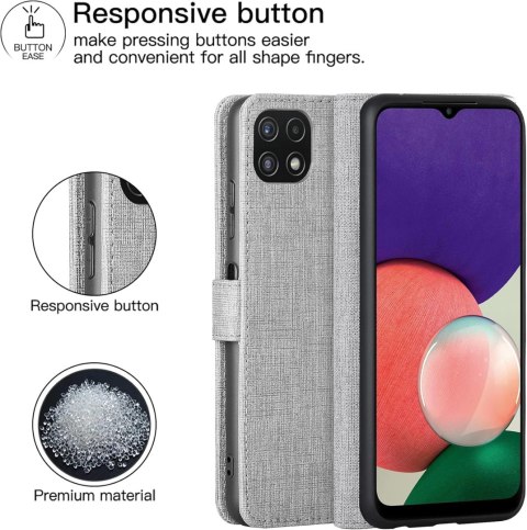ETUI DO SAMSUNG GALAXY A22 5G ZAMYKANE Z KLAPKĄ SZARE MIEJSCE NA KARTY ETUI DO SAMSUNG GALAXY A22 5G ZAMYKANE Z KLAPKĄ SZARE MIEJSCE NA KARTY