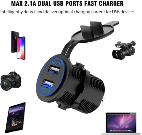 GNIAZDO ŁADOWARKI SAMOCHODOWEJ 12V/24V 2xPORT ŁADOWNIA USB 5V 2.1A GNIAZDO ŁADOWARKI SAMOCHODOWEJ 12V/24V 2xPORT ŁADOWNIA USB 5V 2.1A