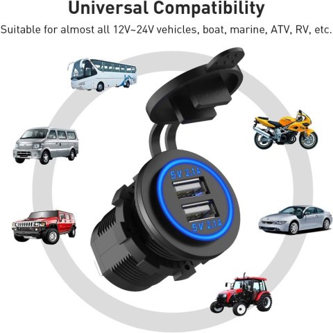 GNIAZDO ŁADOWARKI SAMOCHODOWEJ 12V/24V 2xPORT ŁADOWNIA USB 5V 2.1A GNIAZDO ŁADOWARKI SAMOCHODOWEJ 12V/24V 2xPORT ŁADOWNIA USB 5V 2.1A