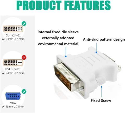 2x ADAPTER PRZEJŚCIÓWKA DVI NA VGA DVI-I 24+5 MĘSKI 2x ADAPTER PRZEJŚCIÓWKA DVI NA VGA DVI-I 24+5 MĘSKI