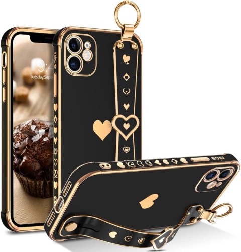ETUI APPLE IPHONE 11 SILIKONOWE CZARNE ZŁOTE SERDUSZKO +UCHWYT A2111 ETUI APPLE IPHONE 11 SILIKONOWE CZARNE ZŁOTE SERDUSZKO +UCHWYT A2111