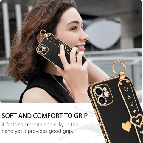 ETUI APPLE IPHONE 11 SILIKONOWE CZARNE ZŁOTE SERDUSZKO +UCHWYT A2111 ETUI APPLE IPHONE 11 SILIKONOWE CZARNE ZŁOTE SERDUSZKO +UCHWYT A2111