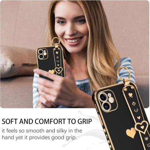 ETUI APPLE IPHONE 11 SILIKONOWE CZARNE ZŁOTE SERDUSZKO +UCHWYT A2111 ETUI APPLE IPHONE 11 SILIKONOWE CZARNE ZŁOTE SERDUSZKO +UCHWYT A2111