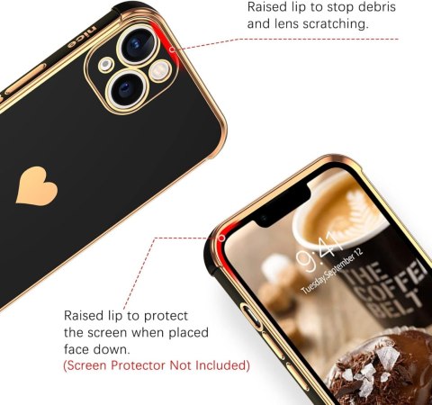 ETUI APPLE IPHONE 13 6.1" CASE SILIKONOWY CZARNY ZŁOTE SERCE DODATKI A2482 ETUI APPLE IPHONE 13 6.1" CASE SILIKONOWY CZARNY ZŁOTE SERCE DODATKI A2482