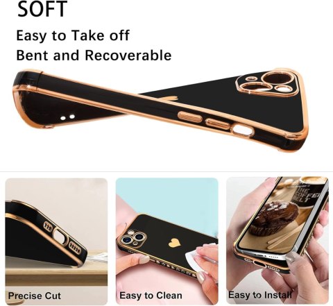 ETUI APPLE IPHONE 13 6.1" CASE SILIKONOWY CZARNY ZŁOTE SERCE DODATKI A2482 ETUI APPLE IPHONE 13 6.1" CASE SILIKONOWY CZARNY ZŁOTE SERCE DODATKI A2482