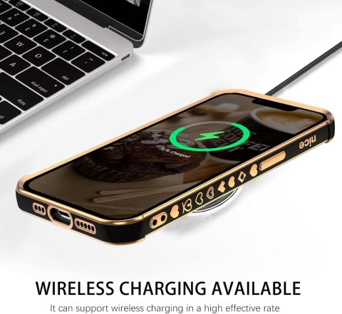 ETUI APPLE IPHONE 13 6.1" CASE SILIKONOWY CZARNY ZŁOTE SERCE DODATKI A2482 ETUI APPLE IPHONE 13 6.1" CASE SILIKONOWY CZARNY ZŁOTE SERCE DODATKI A2482