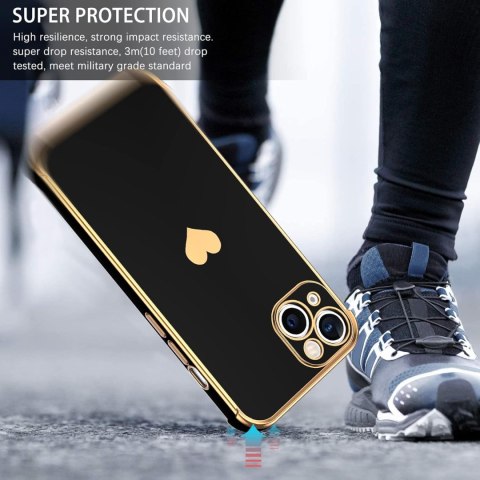 ETUI APPLE IPHONE 13 6.1" CASE SILIKONOWY CZARNY ZŁOTE SERCE DODATKI A2482 ETUI APPLE IPHONE 13 6.1" CASE SILIKONOWY CZARNY ZŁOTE SERCE DODATKI A2482
