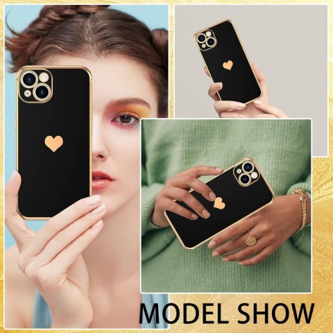 ETUI APPLE IPHONE 13 6.1" CASE SILIKONOWY CZARNY ZŁOTE SERCE DODATKI A2482 ETUI APPLE IPHONE 13 6.1" CASE SILIKONOWY CZARNY ZŁOTE SERCE DODATKI A2482