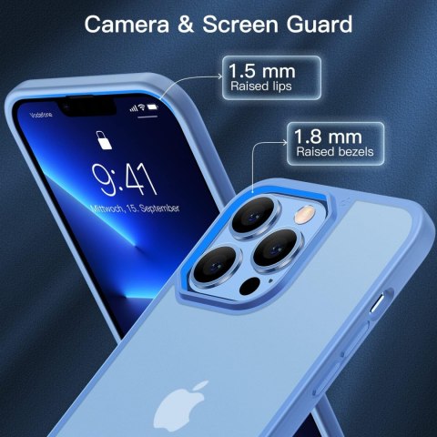 ETUI APPLE IPHONE 13 PRO NIEBIESKA RAMKA PÓŁPRZEZROCZYSTE PLECKI +PODSTAWKA ETUI APPLE IPHONE 13 PRO NIEBIESKA RAMKA PÓŁPRZEZROCZYSTE PLECKI +PODSTAWKA