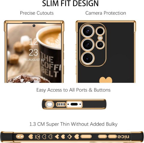 ETUI SAMSUNG GALAXY S23 ULTRA 5G SILIKONOWE CZARNE ZŁOTE SERCE SM-S918B ETUI SAMSUNG GALAXY S23 ULTRA 5G SILIKONOWE CZARNE ZŁOTE SERCE SM-S918B