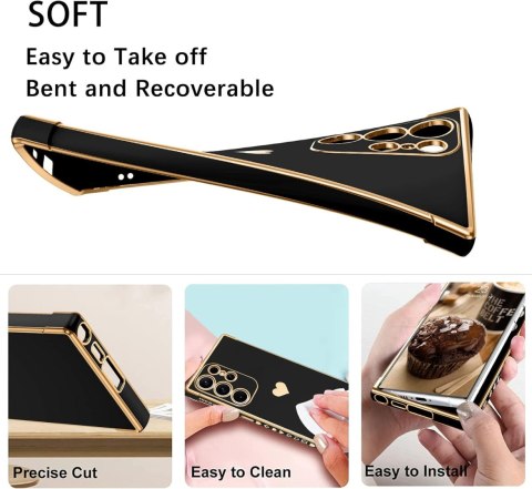 ETUI SAMSUNG GALAXY S23 ULTRA 5G SILIKONOWE CZARNE ZŁOTE SERCE SM-S918B ETUI SAMSUNG GALAXY S23 ULTRA 5G SILIKONOWE CZARNE ZŁOTE SERCE SM-S918B