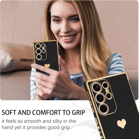 ETUI SAMSUNG GALAXY S23 ULTRA 5G SILIKONOWE CZARNE ZŁOTE SERCE SM-S918B ETUI SAMSUNG GALAXY S23 ULTRA 5G SILIKONOWE CZARNE ZŁOTE SERCE SM-S918B