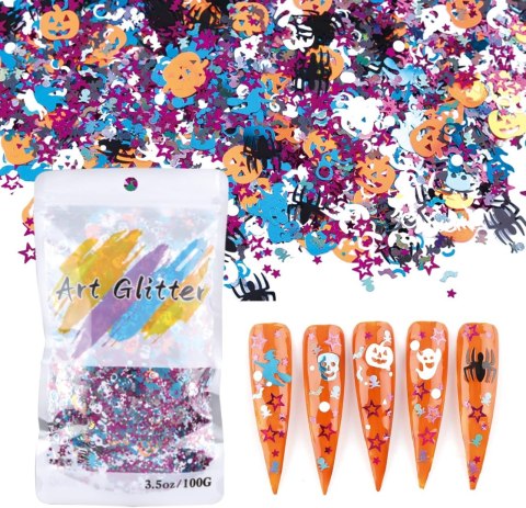 KOLOROWE HOLOGRAFICZNE CEKINY DO PAZNOKCI HALLOWEEN MIX 100G KOLOROWE HOLOGRAFICZNE CEKINY DO PAZNOKCI HALLOWEEN MIX 100G