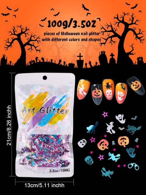 KOLOROWE HOLOGRAFICZNE CEKINY DO PAZNOKCI HALLOWEEN MIX 100G KOLOROWE HOLOGRAFICZNE CEKINY DO PAZNOKCI HALLOWEEN MIX 100G