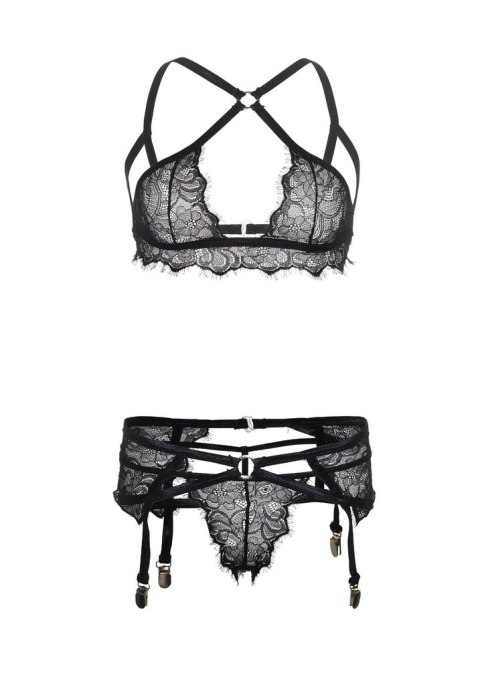 KOMPLET BIELIZNY LEG AVENUE CZARNA KORONKA STANIK PAS STRINGI S/M KOMPLET BIELIZNY LEG AVENUE CZARNA KORONKA STANIK PAS STRINGI S/M