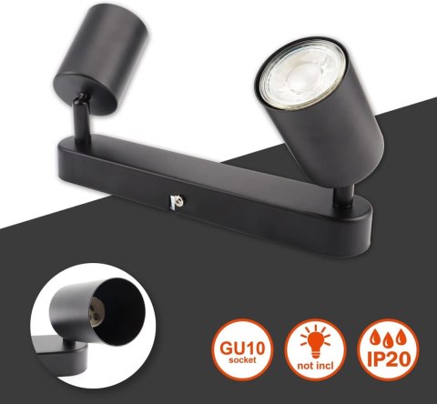 LAMPA SUFITOWA REFLEKTOR 2xLED GU10 OBROTOWY KOLOR CZARNY 230V 26CM LAMPA SUFITOWA REFLEKTOR 2xLED GU10 OBROTOWY KOLOR CZARNY 230V 26CM