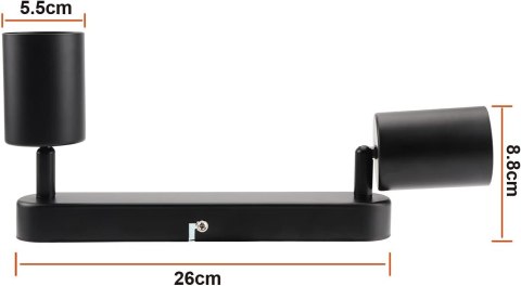 LAMPA SUFITOWA REFLEKTOR 2xLED GU10 OBROTOWY KOLOR CZARNY 230V 26CM LAMPA SUFITOWA REFLEKTOR 2xLED GU10 OBROTOWY KOLOR CZARNY 230V 26CM