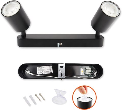 LAMPA SUFITOWA REFLEKTOR 2xLED GU10 OBROTOWY KOLOR CZARNY 230V 26CM LAMPA SUFITOWA REFLEKTOR 2xLED GU10 OBROTOWY KOLOR CZARNY 230V 26CM