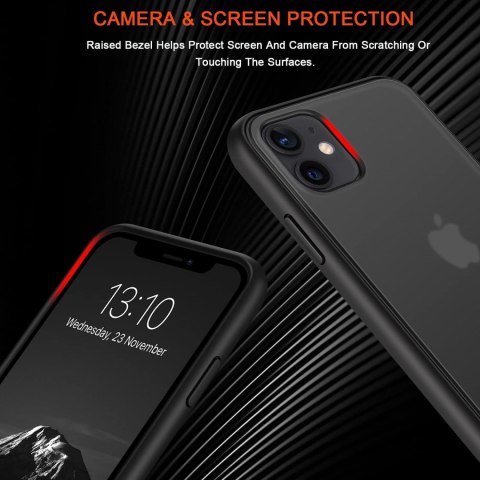 ETUI APPLE IPHONE 11 CZARNY MATOWY PÓŁPRZEZROCZYSTE PLECKI +SZKŁO HARTOWANE