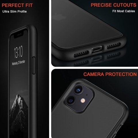 ETUI APPLE IPHONE 11 CZARNY MATOWY PÓŁPRZEZROCZYSTE PLECKI +SZKŁO HARTOWANE