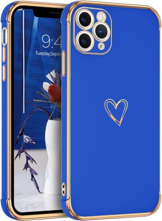 ETUI APPLE IPHONE 11 PRO SILIKONOWE NIEBIESKIE ZŁOTE SERDUSZKO A2160