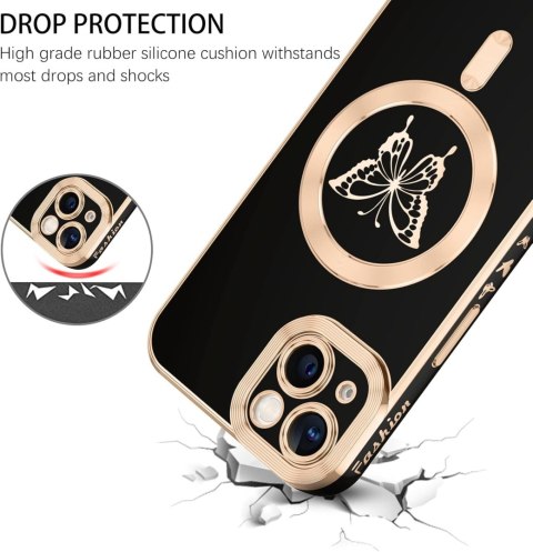 ETUI SILIKONOWE APPLE IPHONE 13 6.1" CZARNE ZŁOTE DODATKI MOTYL MAGSAFE ETUI SILIKONOWE APPLE IPHONE 13 6.1" CZARNE ZŁOTE DODATKI MOTYL MAGSAFE