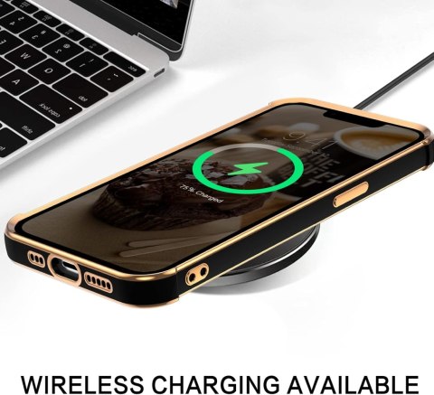 ETUI SILIKONOWE APPLE IPHONE 13 PRO CZARNE ZŁOTE DODATKI SERDUSZKO A2483