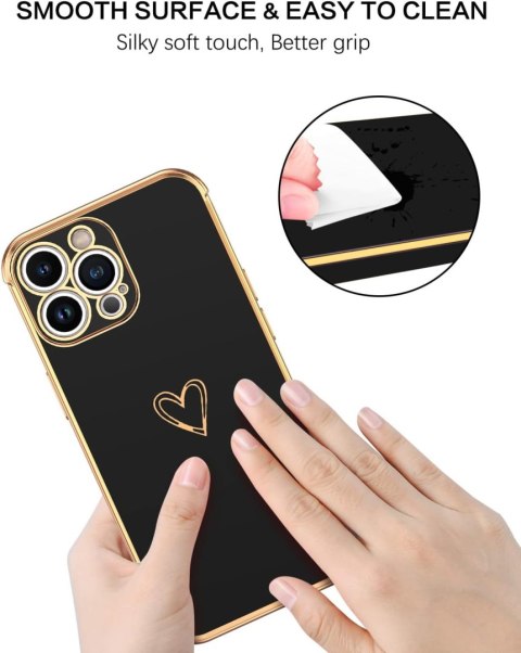 ETUI SILIKONOWE APPLE IPHONE 13 PRO CZARNE ZŁOTE DODATKI SERDUSZKO A2483