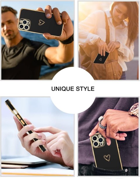 ETUI SILIKONOWE APPLE IPHONE 13 PRO CZARNE ZŁOTE DODATKI SERDUSZKO A2483