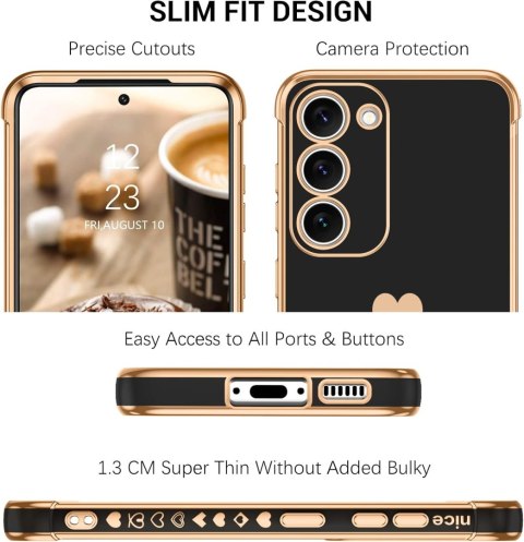 ETUI SILIKONOWE SAMSUNG GALAXY S23+ CZARNE ZŁOTE SERDUSZKO SM-S916B