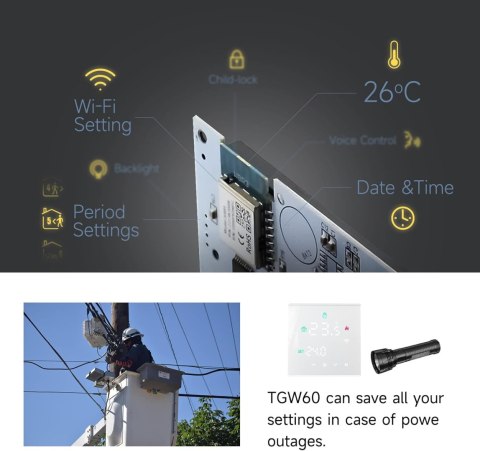 INTELIGENTNY TERMOSTAT STEROWNIK GRZEWCZY POKOJOWY GRZANIE GAZOWE WIFI INTELIGENTNY TERMOSTAT STEROWNIK GRZEWCZY POKOJOWY GRZANIE GAZOWE WIFI