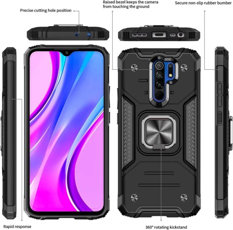 ETUI PANCERNE DO XIAOMI REDMI 9 CZARNE Z RINGIEM +2x SZKŁO HARTOWANE ETUI PANCERNE DO XIAOMI REDMI 9 CZARNE Z RINGIEM +2x SZKŁO HARTOWANE