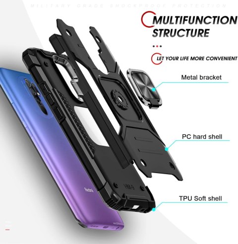 ETUI PANCERNE DO XIAOMI REDMI 9 CZARNE Z RINGIEM +2x SZKŁO HARTOWANE ETUI PANCERNE DO XIAOMI REDMI 9 CZARNE Z RINGIEM +2x SZKŁO HARTOWANE
