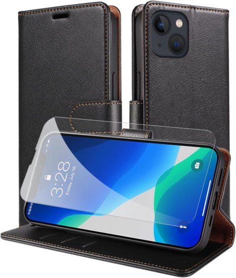 ETUI Z KLAPKĄ APPLE IPHONE 13 CZARNE Z EKOSKÓRY +SZKŁO HARTOWANE ETUI Z KLAPKĄ APPLE IPHONE 13 CZARNE Z EKOSKÓRY +SZKŁO HARTOWANE
