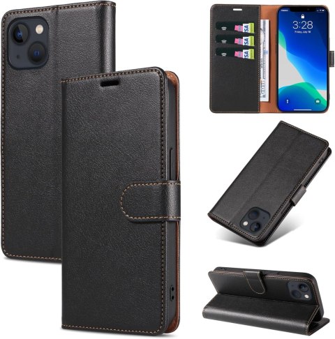 ETUI Z KLAPKĄ APPLE IPHONE 13 CZARNE Z EKOSKÓRY +SZKŁO HARTOWANE ETUI Z KLAPKĄ APPLE IPHONE 13 CZARNE Z EKOSKÓRY +SZKŁO HARTOWANE