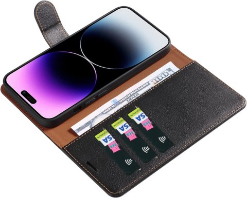 ETUI Z KLAPKĄ APPLE IPHONE 14 PRO MAX EKOSKÓRA CZARNY CASE +SZKŁO HARTOWANE ETUI Z KLAPKĄ APPLE IPHONE 14 PRO MAX EKOSKÓRA CZARNY CASE +SZKŁO HARTOWANE