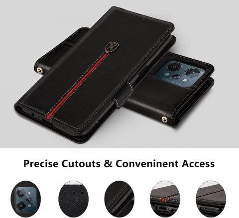 ETUI Z KLAPKĄ ELEGANCKIE REALME C31 Z EKOSKÓRY CZARNE +MIEJSCE NA KARTY