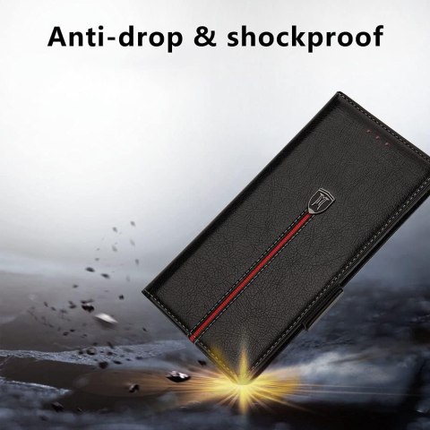 ETUI Z KLAPKĄ SAMSUNG GALAXY A22 5G EKOSKÓRA CZARNA CZERWONY PASEK ETUI Z KLAPKĄ SAMSUNG GALAXY A22 5G EKOSKÓRA CZARNA CZERWONY PASEK