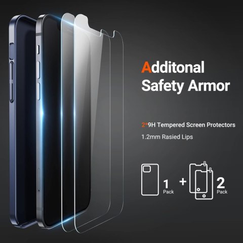 ZESTAW ETUI GRANATOWE WZMOCNIONE APPLE IPHONE 12 +2x SZKŁO HARTOWANE A2172