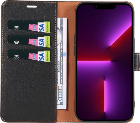 ZESTAW ETUI Z KLAPKĄ APPLE IPHONE 13 PRO CZARNE Z EKOSKÓRY +SZKŁO HARTOWANE ZESTAW ETUI Z KLAPKĄ APPLE IPHONE 13 PRO CZARNE Z EKOSKÓRY +SZKŁO HARTOWANE