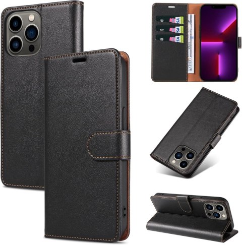 ZESTAW ETUI Z KLAPKĄ APPLE IPHONE 13 PRO CZARNE Z EKOSKÓRY +SZKŁO HARTOWANE ZESTAW ETUI Z KLAPKĄ APPLE IPHONE 13 PRO CZARNE Z EKOSKÓRY +SZKŁO HARTOWANE